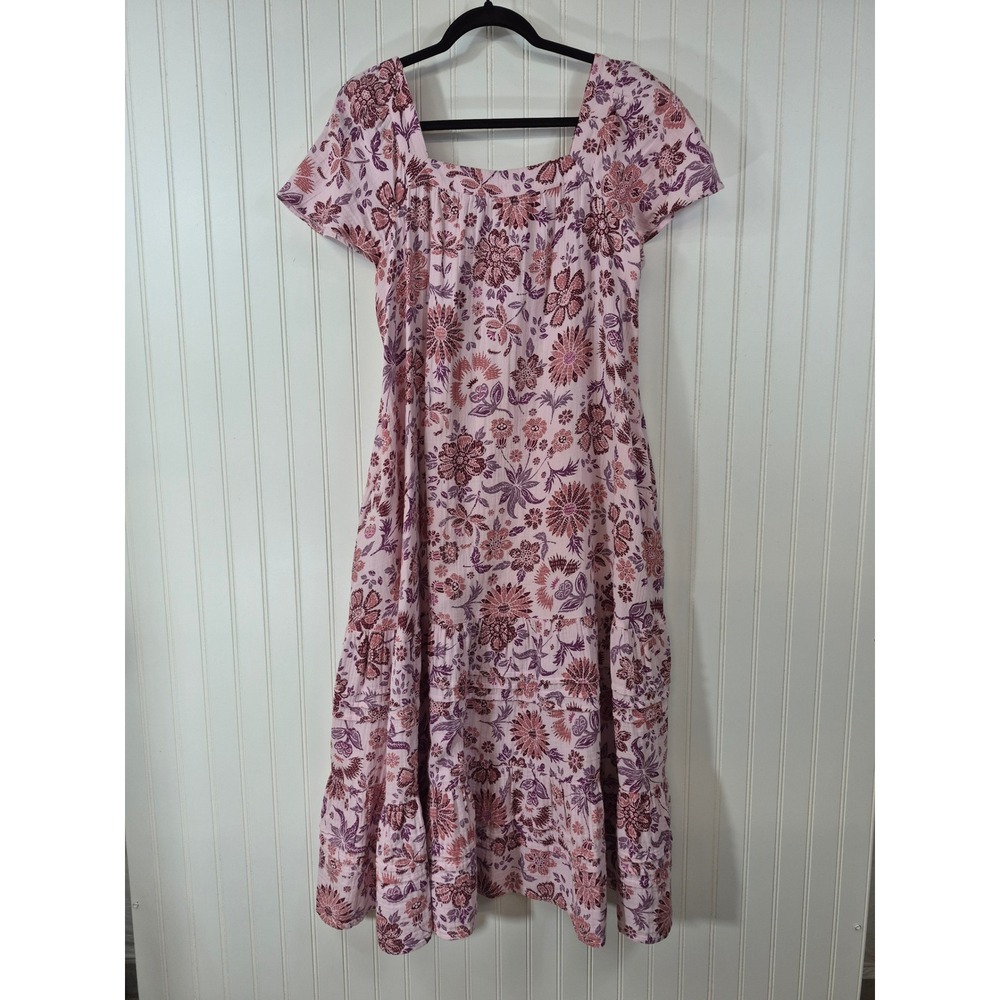 Pink Floral Scoop-Neck Maxi Dress with Short Sleeves